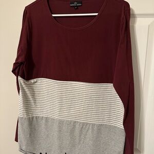 Nursing Queen Burgundy and Gray Striped Long Sleeve Top